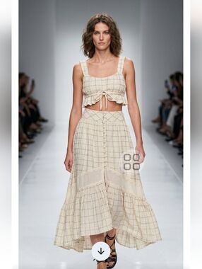 Women’s Cream Checked Tiered Midi Skirt by RAISSA
